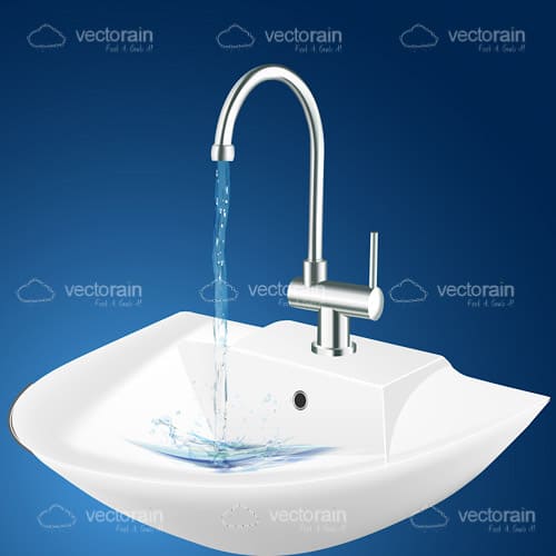 Bathroom Sink with Faucet Running Water
